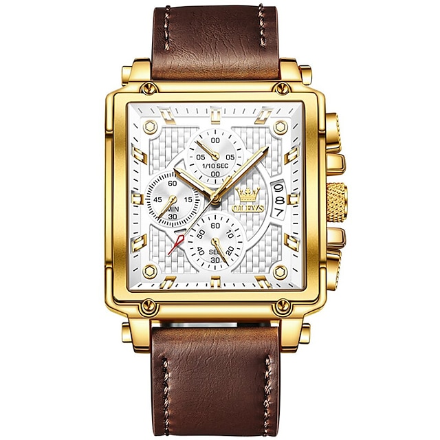  olevs originale luksus dekorative herreur lysende kronograf multifunktionelt kvartsur casual top mærke armbåndsur 9925