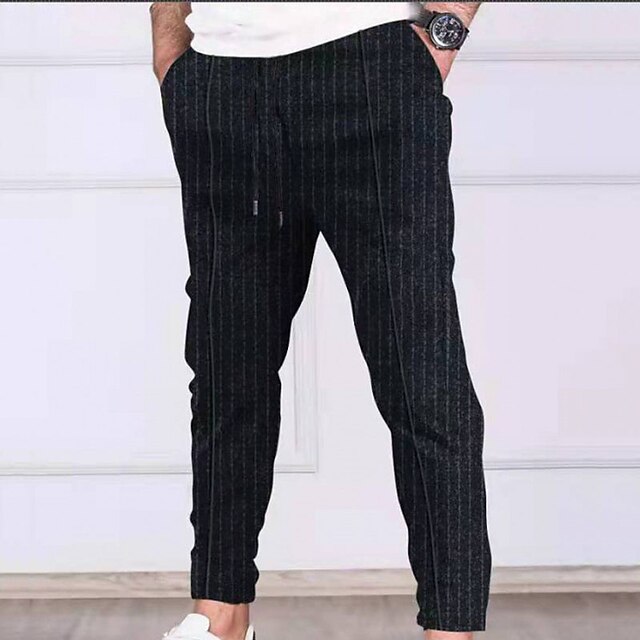 Mens Clothing Mens Bottoms | Mens Casual Fashion Jogger Trousers Drawstring Pocket Pants Casual Daily Micro-elastic Stripe Cotto