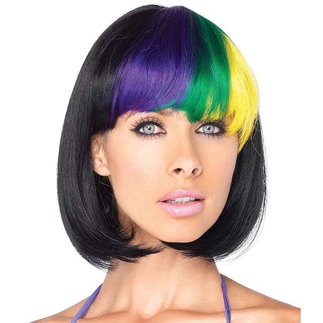 Beauty & Hair Wigs & Hair Pieces | Purple Green Yellow Black Wigs for Women Short Bob Wig Party Wig M076 - TQ69875