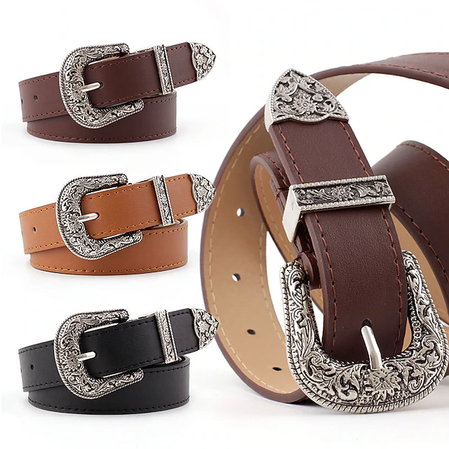 Men's Women's PU Buckle Belt PU Leather Metal Bucke Eyelet Formal Casual Party Daily Black Gray Dark Blue Brown 7