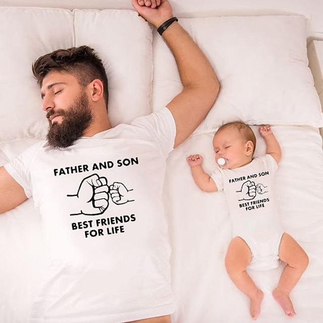 Baby & Kids Matching Outfits | Family Look T shirt Family Sets Cartoon Letter Street Print White Short Sleeve Active Matching Ou