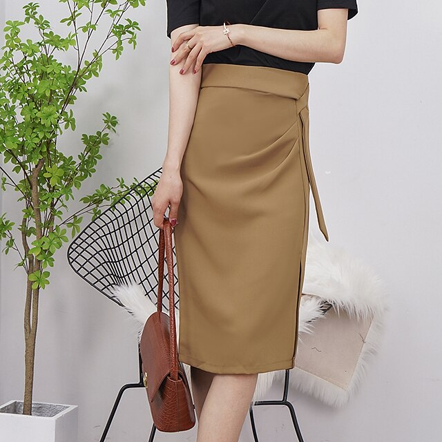 Womens Clothing Womens Bottoms | Womens Fashion Skirts Office / Career Daily Solid Colored Split Black Khaki One-Size - FR13692
