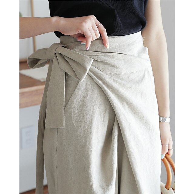 Women's Dress Pants Culottes Wide Leg Wide Leg Full Length Faux Linen ...