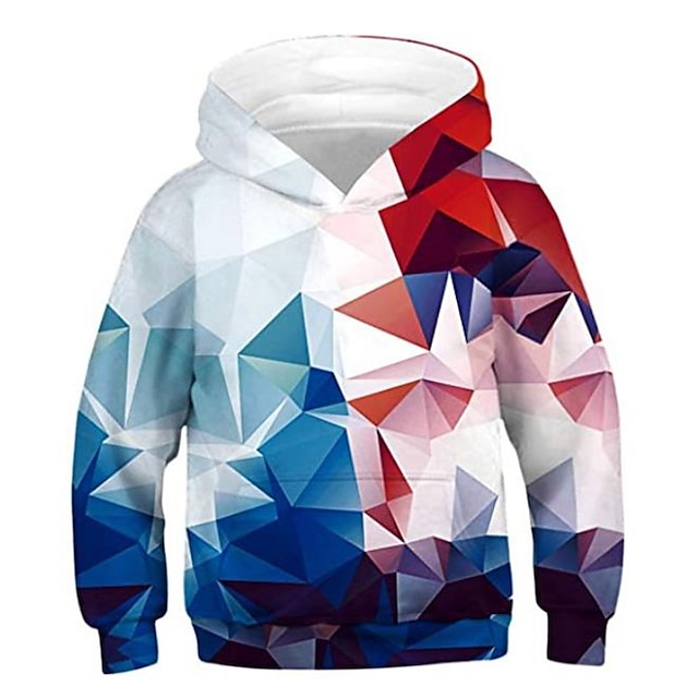 Baby & Kids Boys Clothing | Kids Boys Hoodie Long Sleeve 3D Print Geometric Pocket Blue Children Tops Fall Spring Active Fashion