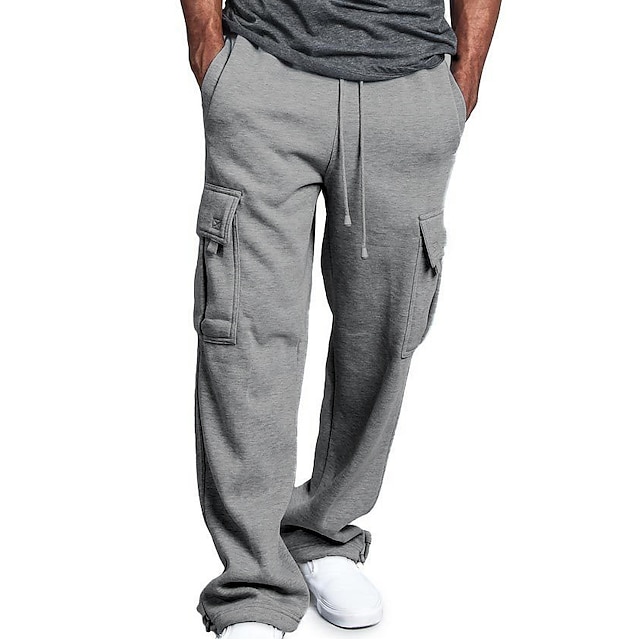 Men's Sweatpants Drawstring Multiple Pockets Cotton Solid Color Sport ...