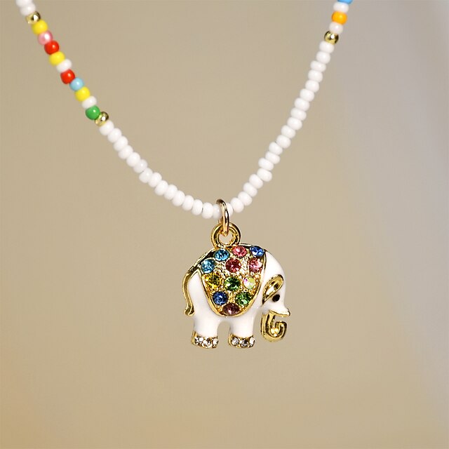 Shoes & Bags Fashion Accessories | 1pc Beaded Necklace Necklace For Womens Street Gift Daily Glass Alloy Beads Elephant - FP9080