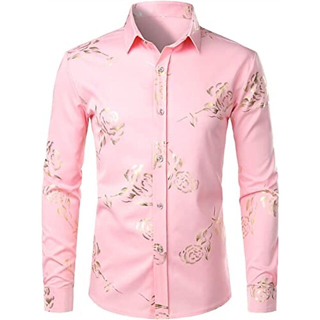 Mens Clothing Mens Shirts | Mens Shirt Floral Turndown Party Daily Button-Down Long Sleeve Tops Casual Fashion Comfortable White