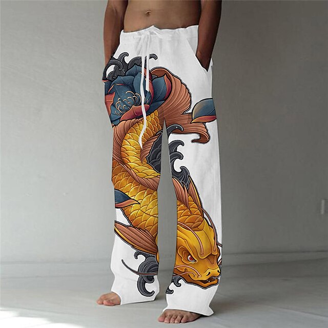 Mens Clothing Mens Bottoms | Mens Designer Fashion Straight Trousers 3D Print Drawstring Elastic Waist Pants Casual Daily Dragon