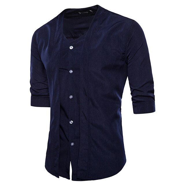 Mens Clothing Mens Shirts | Mens Shirt Solid Color Stand Collar Casual Daily Tops Casual Gentleman Navy Blue - WQ84868