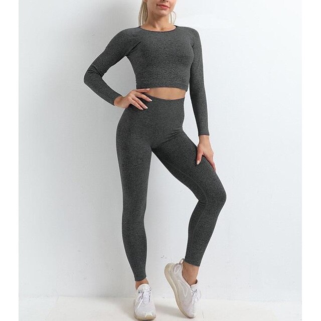 Sports & Outdoors Exercise, Fitness & Yoga | Sports Fitness Long Sleeve Pants Yoga Suit Womens Threaded Seamless Knit Buttocks -