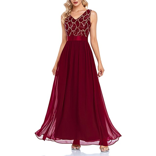 Women‘s Party Dress Sequin Dress Long Dress Maxi Dress Wine Sleeveless