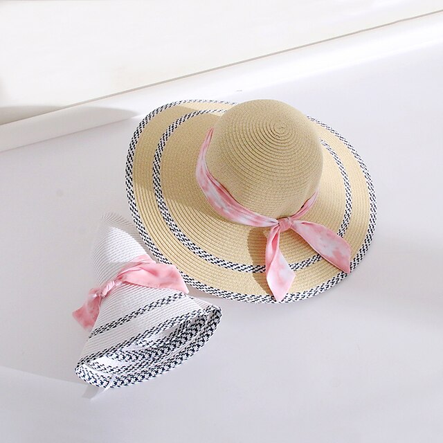 Shoes & Bags Fashion Accessories | Summer Women Straw Hat With Ribbon Wide Brim Floppy Panama Hats Female Lady Outdoor Foldable 