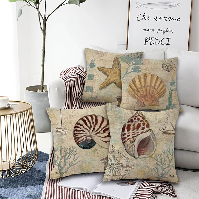 Home & Garden Home Decor | Sea Shell Double Side Cushion Cover 4PC Soft Decorative Square Throw Pillow Cover Cushion Case Pillow