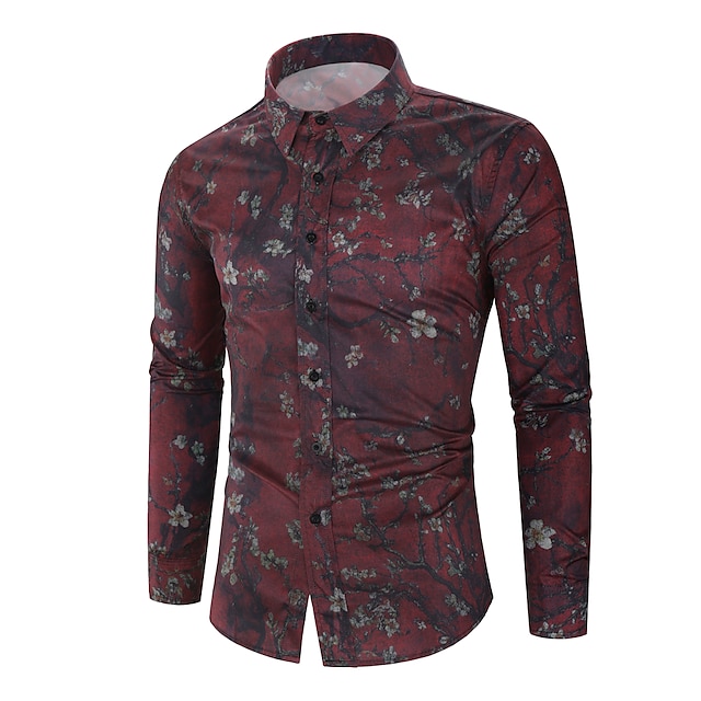 Mens Clothing Mens Shirts | Mens Shirt Floral Geometric Classic Collar Party Casual Print Long Sleeve Tops Ethnic Style Casual W