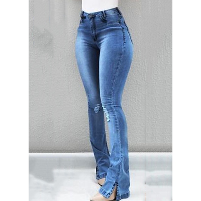 Womens Clothing Womens Bottoms | Womens Fashion Jeans Distressed Jeans Wide Leg Split Cut Out Full Length Pants Casual Weekend M