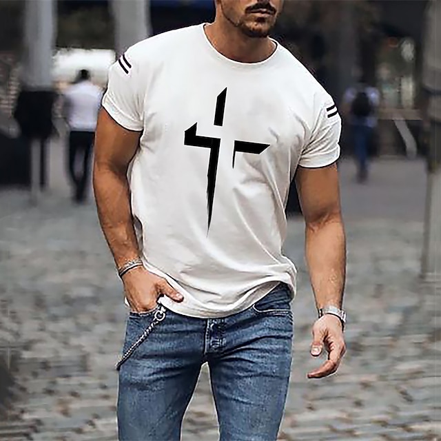  Men's Unisex T shirt Tee Hot Stamping Graphic Prints Cross Crew Neck Street Daily Print Short Sleeve Tops Designer Casual Big and Tall Sports White Black Blue / Summer / Summer