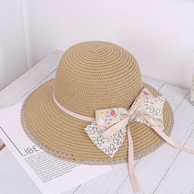 Shoes & Bags Fashion Accessories | 1pcs Womens Summer Hat New Dome with Lace Ribbon Straw Hat Travel Outing Bucket Hat Sunshade 