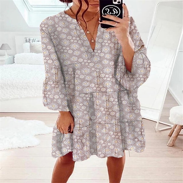 Womens Clothing Womens Sleep & Lounge | Womens Loungewear Dress Flower Fashion Comfort Home Street Polyester V Wire Long Sleeve 