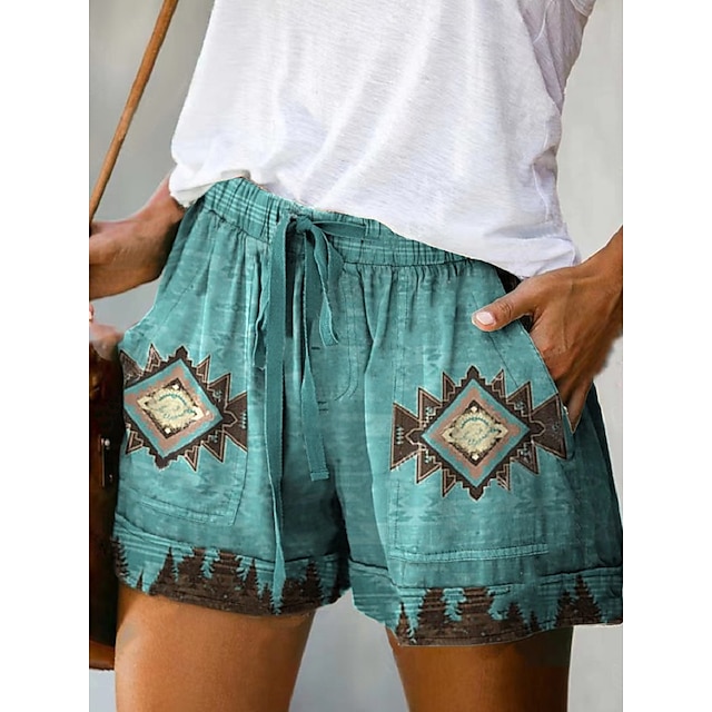 Womens Clothing Womens Bottoms | Womens Ethnic Style Boho Shorts Patchwork Print Short Pants Home Casual Inelastic Geometry Brea