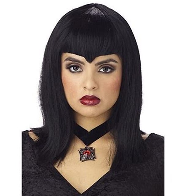 Beauty & Hair Wigs & Hair Pieces | Costumes Womens Vampire WigBlack Wigs with Bangs Short Straight Synthetic Wigs - MX94366