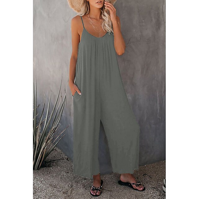 Women's Jumpsuits Casual Summer Solid Color V Neck Holiday Daily Going ...