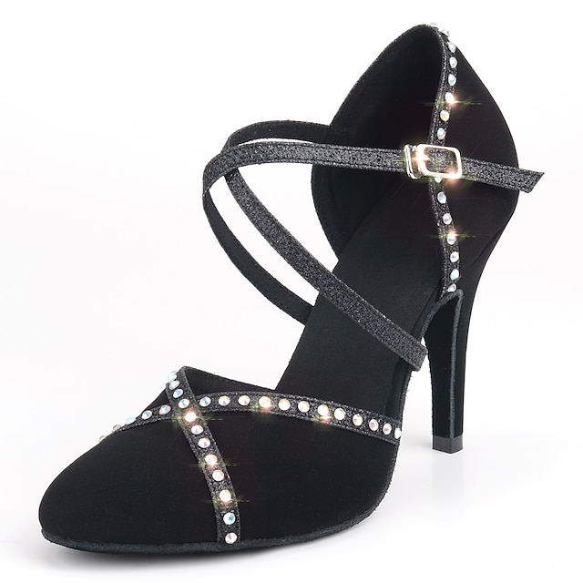  Pentru femei Pantofi Moderni Sală Dans Interior Profesional Dans de Societate  Călcâi Detalii Cristal Despicare Toc Înalt Pantofi vârf deschis Cureaua de legătură Adulți Negru
