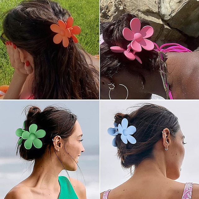  1db Női Hajcsatok Hair Claw Hajcsat Kompatibilitás Utca Napi Szabadság Virág Kézműves Műanyag Lóhere Medence Narancssárga