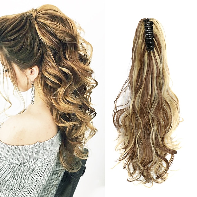 Synthetic Claw Clip On Ponytail Hair Extension 22 inch Natural Wave