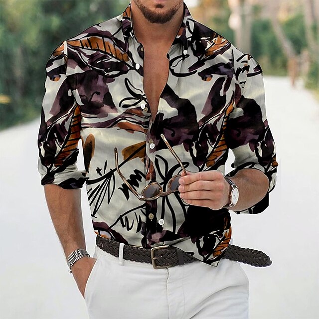 Mens Clothing Mens Shirts | Mens Shirt Floral Turndown Street Casual Button-Down Long Sleeve Tops Casual Fashion Breathable Comf