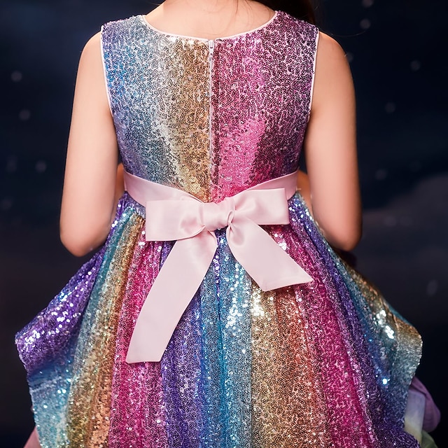 Kids Girls' Dress Sequin colour Sleeveless Wedding Party Birthday Patchwork  Bow Princess Sweet Polyester Asymmetrical Tulle Dress Flower Girl's Dress  Summer Spring 4-12 Years Multicolor Pink Purple 2026 - CAD $70.99
