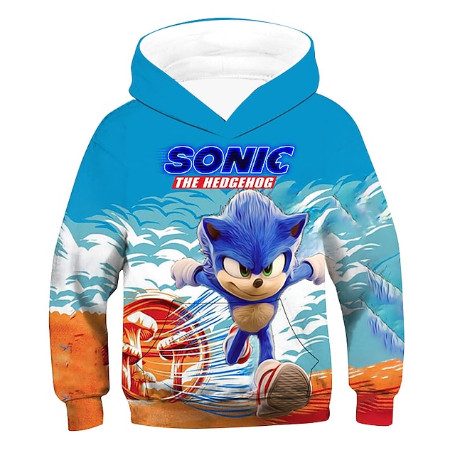 Baby & Kids Boys Clothing | Kids Boys Hoodie Sonic Long Sleeve 3D Print Graphic Patterned Pocket Black Blue Light Blue Children 