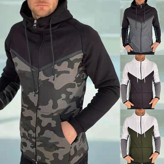 Mens Clothing Mens Hoodies & Sweatshirts | Mens Pullover Hoodie Sweatshirt Zip Up Hoodie Sweatshirt Color Block Zipper Casual Da