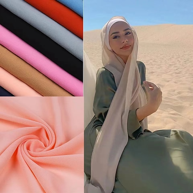  180*75cm muslimi muoti sifonki hijab-huivi naisten huivi pitkä huivi islamilainen hijabit yksinkertainen päähuivi kiinteä wrap turbaani