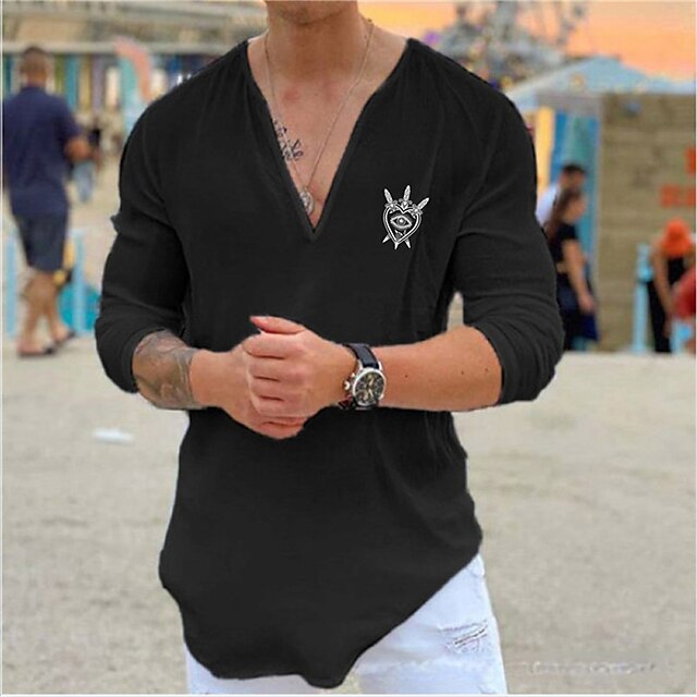 Mens Clothing Mens Shirts | Mens Shirt Hot Stamping Graphic Eye V Neck Street Casual Print Long Sleeve Tops Designer Casual Fash