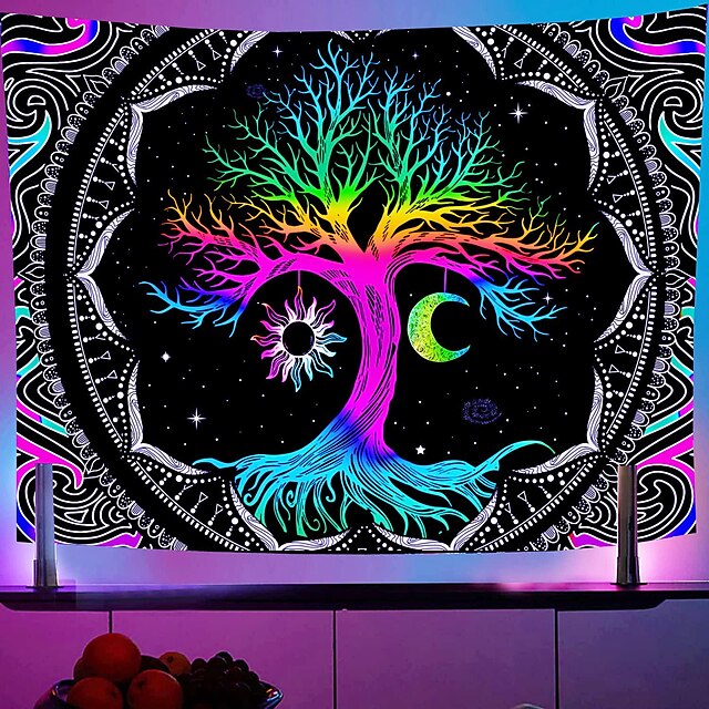 Home & Garden Home Decor | Blacklight UV Reactive The Underwater World Tapestry Fluorescence Psychedelic Mushroom Tapestry Black