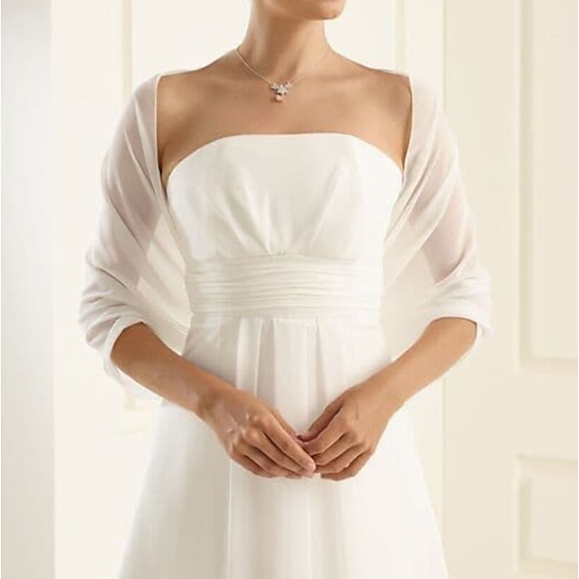  Chiffon Bolero Shawl & Wrap Women's Wrap See Through Elegant Bridal Half Sleeve Wedding Wraps With Pure Color For Wedding Spring & Summer & Fall
