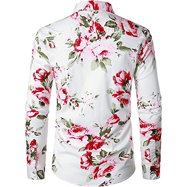 Mens Clothing Mens Shirts | Mens Shirt Floral Turndown Party Daily Button-Down Long Sleeve Tops Casual Fashion Comfortable White