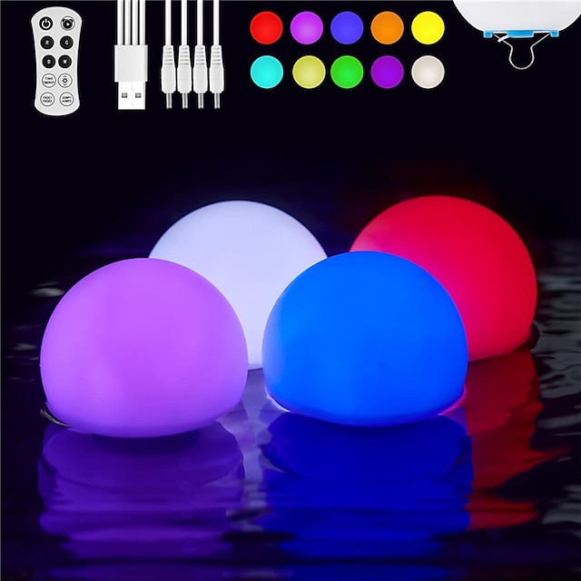  LED Floating Pool Light Outdoor with Remote Controller RGB Color Changing Glowing Ball Light for Garden Lawn Home Party Swimming Pool Decoration Lighting Rechargeable