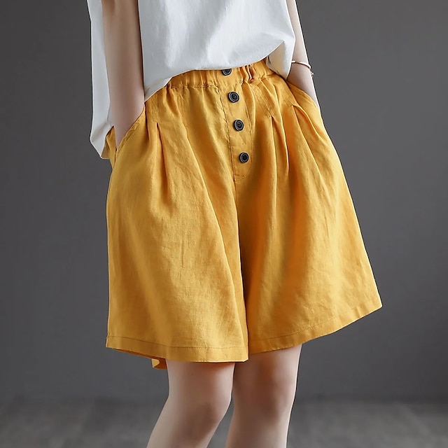 Womens Clothing Womens Bottoms | Womens Fashion Culottes Wide Leg Shorts Wide Leg Side Pockets Elastic Waist Short Pants Casual 