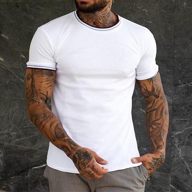 Mens Clothing Mens Tees & Tank Tops | Mens T shirt Tee Solid Color Round Neck Street Daily Short Sleeve Tops Casual Fashion Comf