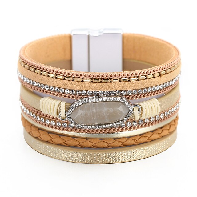 Shoes & Bags Fashion Accessories | 1 PC Leather Cuff Bracelet for Women Bohemian Wrap Bracelets Multi-Layer Stacking Bracelets M