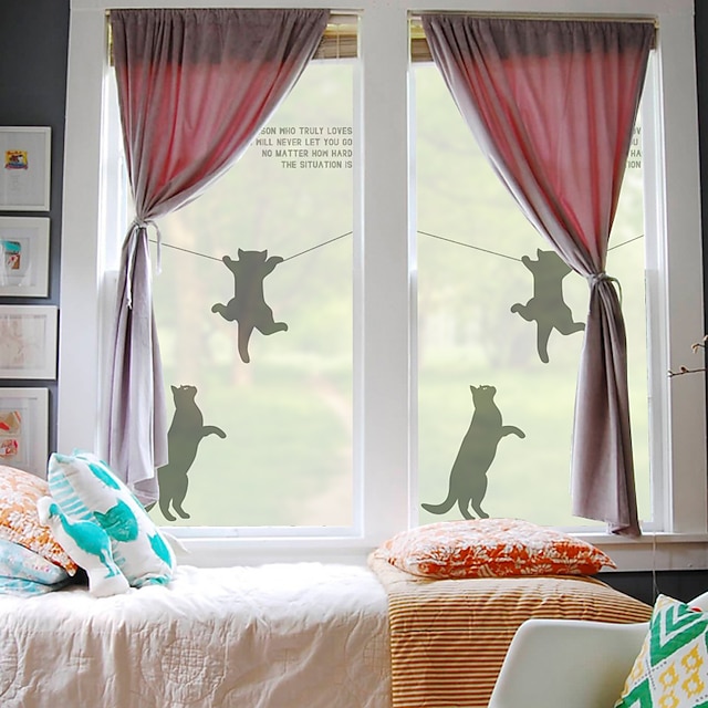 Home & Garden Home Decor | Window Covering Film Static Privacy Window-climbing Kitten Decoration Self Adhesive for UV Blocking H