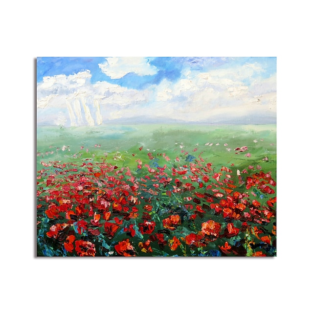 Home & Garden Wall Art | Oil Painting Handmade Hand Painted Wall Art Abstract Landscape and Red Flowers Canvas Painting Home Dec