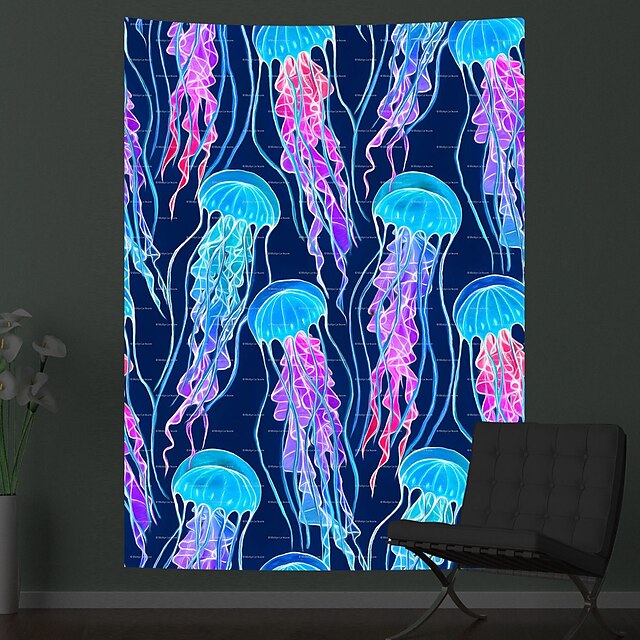 Home & Garden Home Decor | Fluorescent Tapestry Jellyfish Psychedelic Night Light Hanging Cloth Wall Hanging Live Broadcast Back