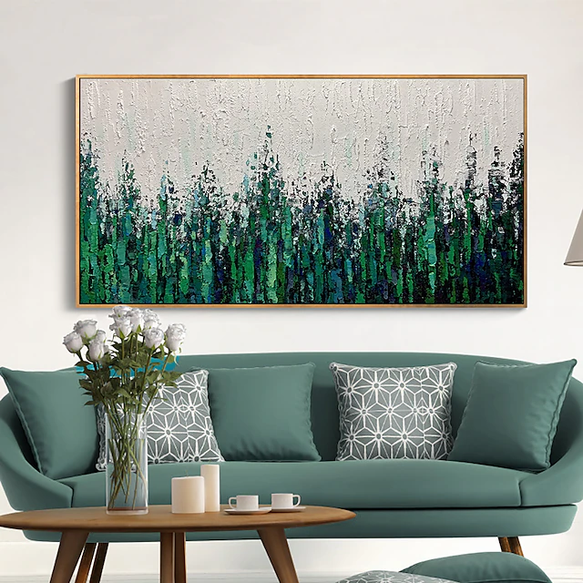 Handmade Oil Painting Canvas Wall Art Decoration Modern Abstract Texture Green Landscape for Home Decor Rolled Frameless Unstretched Painting 6