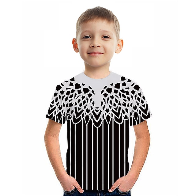 Baby & Kids Boys Clothing | Kids Boys T shirt Short Sleeve 3D Print Geometric Crewneck Black Children Tops Spring Summer Active 