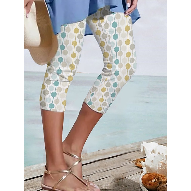  Women's Pants Trousers Capri shorts Print Mid Waist Calf-Length Yellow Summer