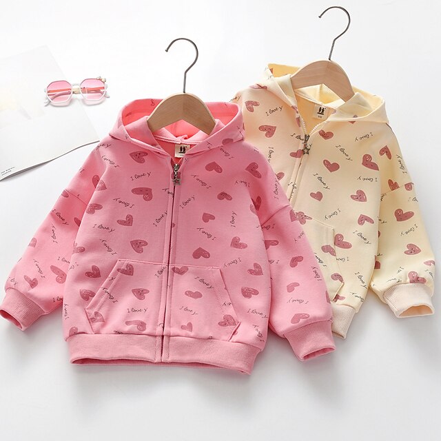 Baby & Kids Girls Clothing | Kids Girls Coat Long Sleeve Pink Beige Heart Zipper Fall Spring Active Daily 3-10 Years - JC13662