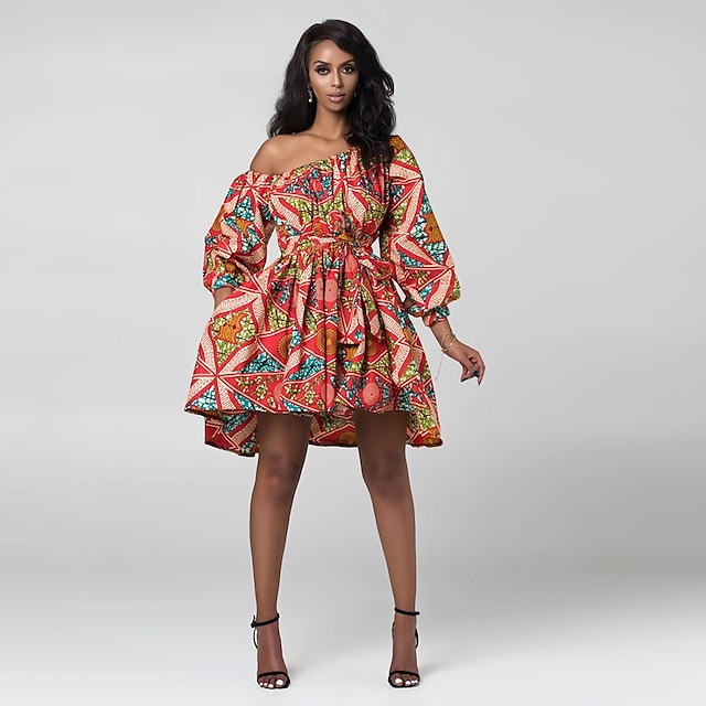 Toys & Hobbies Cosplay & Costumes | Main Actress Adults Womens African Print Kitenge Off Shoulder Boho Dress Modern African Outf