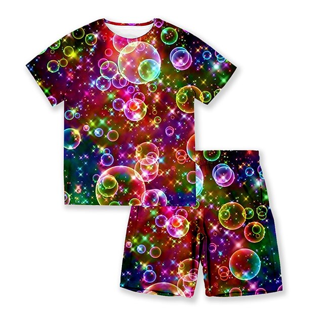 Baby & Kids Boys Clothing | Kids Boys T-shirt & Shorts Clothing Set 2 Pieces Short Sleeve Rainbow Graphic Patterned Crewneck Pri